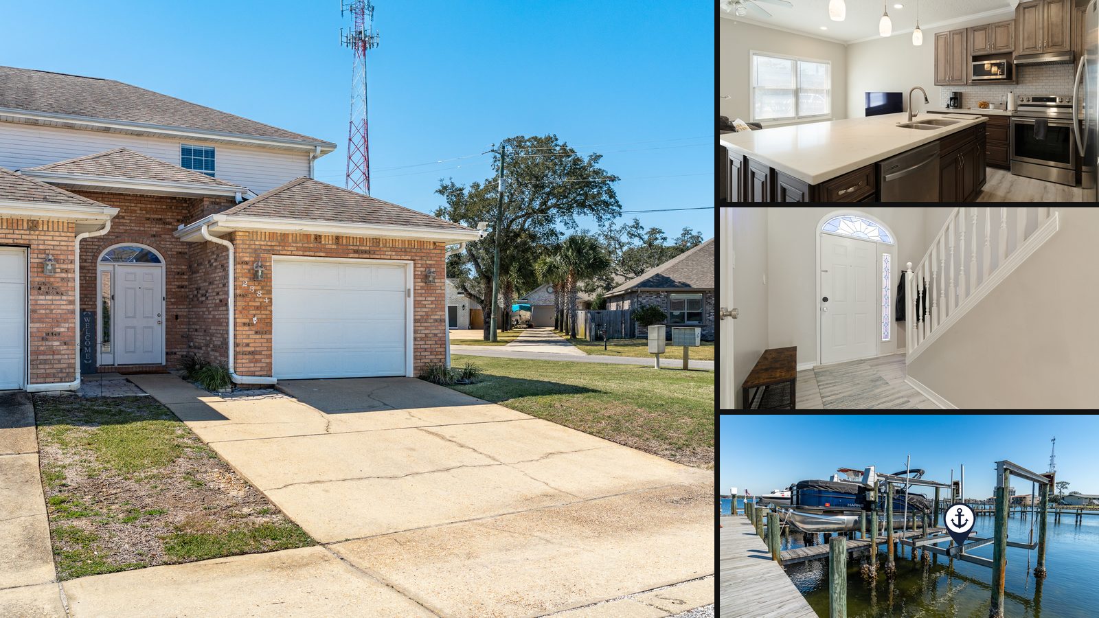 2384 Placid Drive, Fort Walton Beach: waterfront-community townhome with its boat slip, plus the staged kitchen and living area