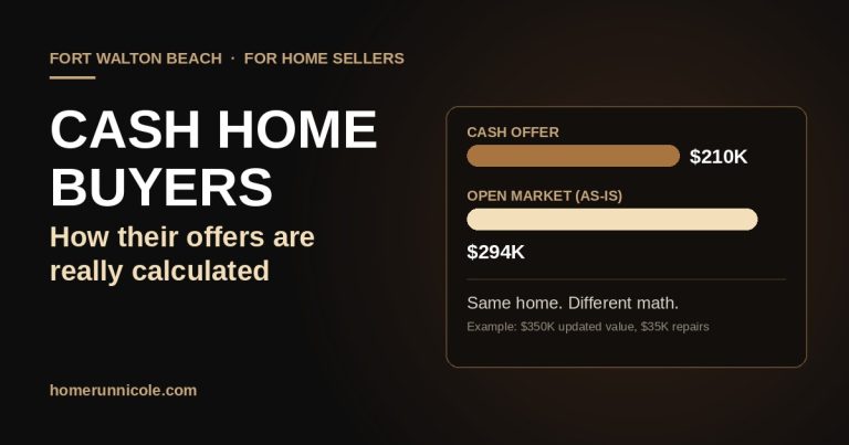 Cash home buyers in Fort Walton Beach: example comparing a $210K cash offer with a $294K open-market as-is sale