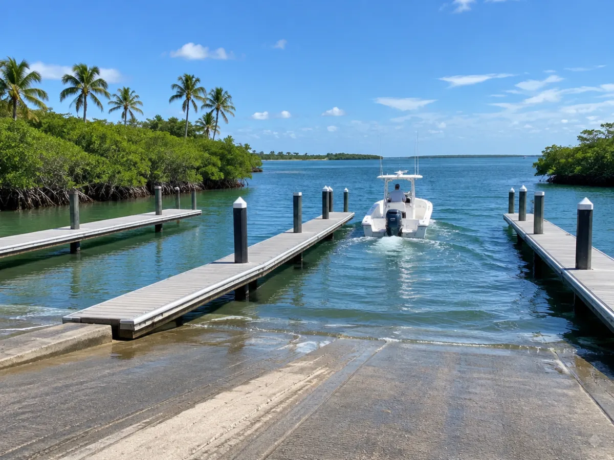 Boat heading out from the boat launch at Liza Jackson Park in Fort Walton Beach