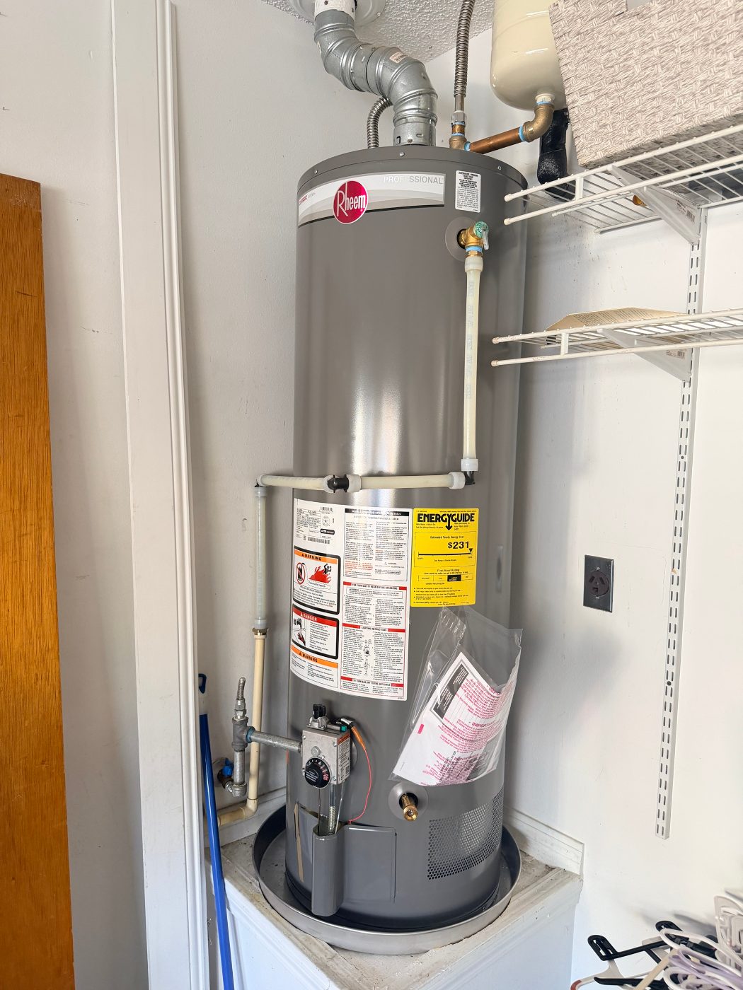 Gas water heater in the garage of a vacant listing