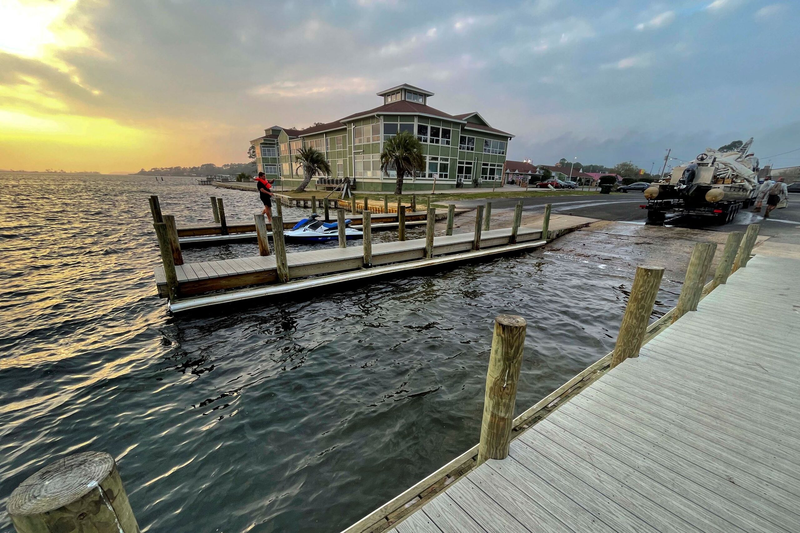 Docks at Liza Jackson Park on the Sound in Fort Walton Beach at sunset